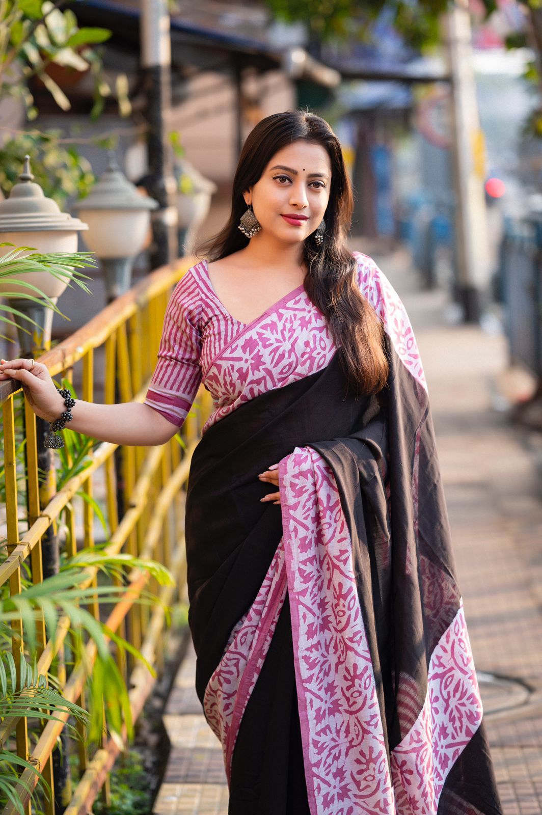 Dusty Pink Pure Chanderi Cotton Bagru Block Printed Saree