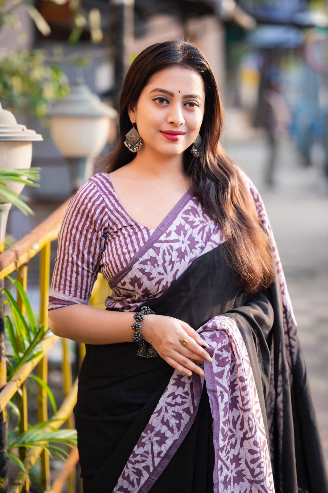 Dusty Lavender Pure Chanderi Cotton Bagru Block Printed Saree