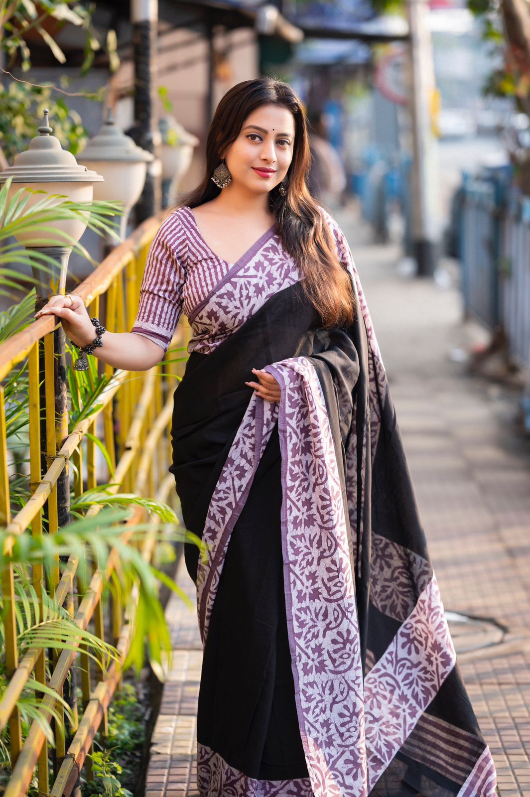 Dusty Lavender Pure Chanderi Cotton Bagru Block Printed Saree
