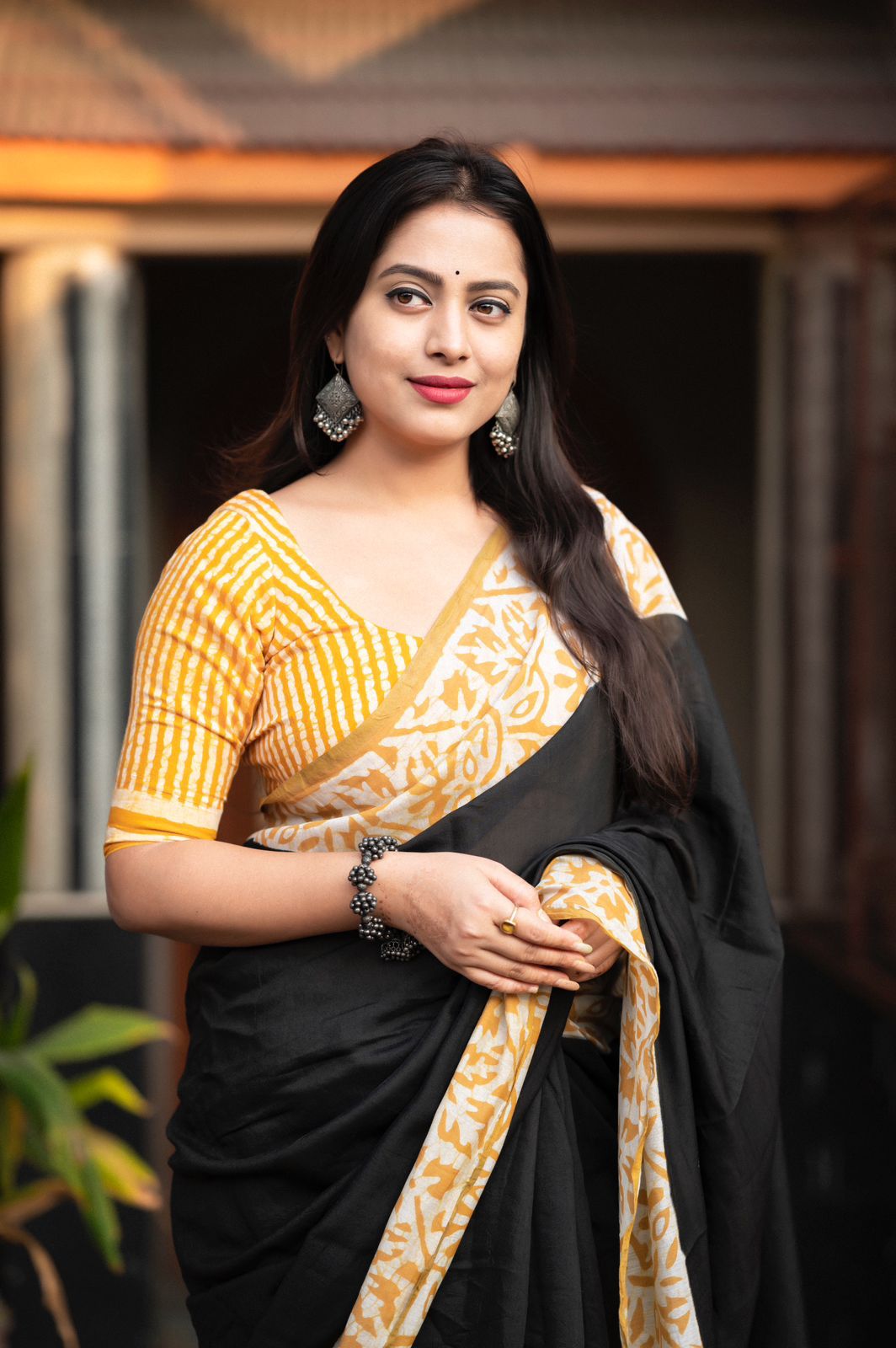 Dusty Yellow Pure Chanderi Cotton Bagru Block Printed Saree