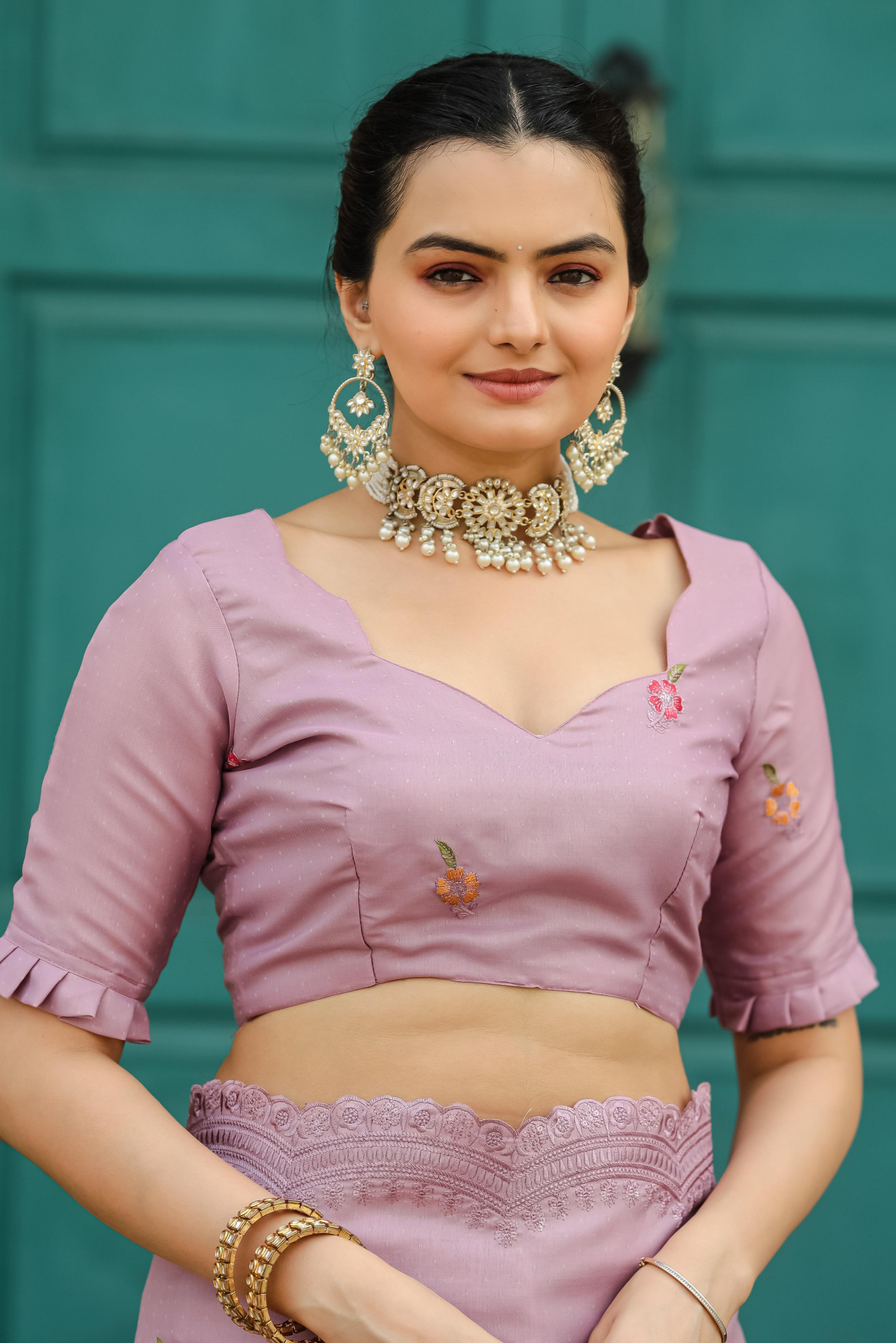 Lavender Tussar Cotton Dobby Floral Sequence Embroidery Cut Work Saree