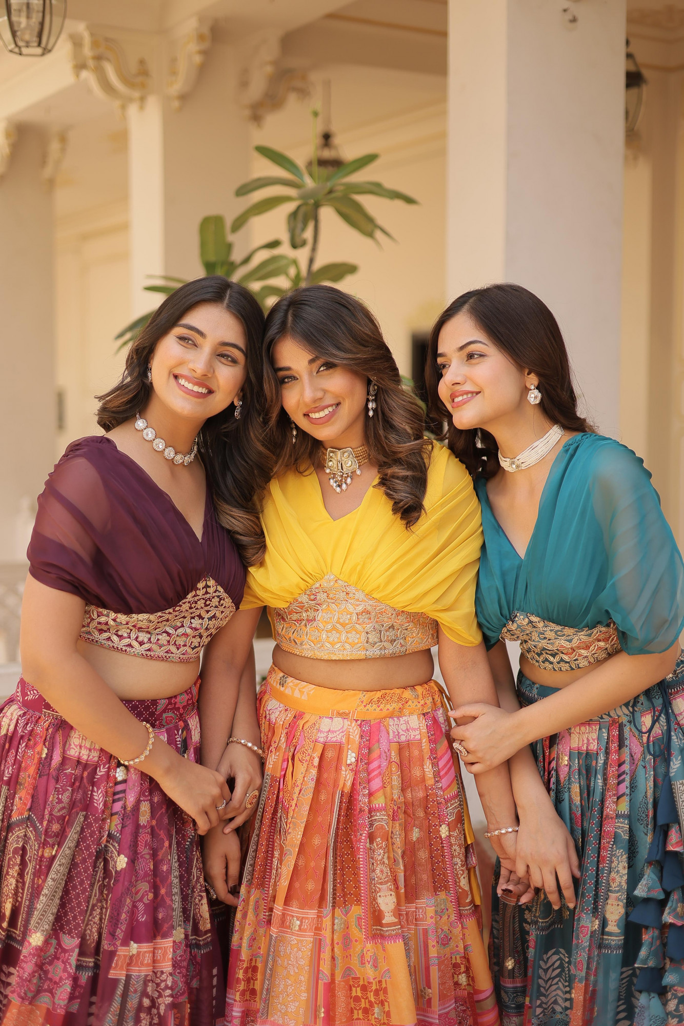 Gold Orange Multi Russian Silk Printed Cum Embroidery Stitched Lehenga