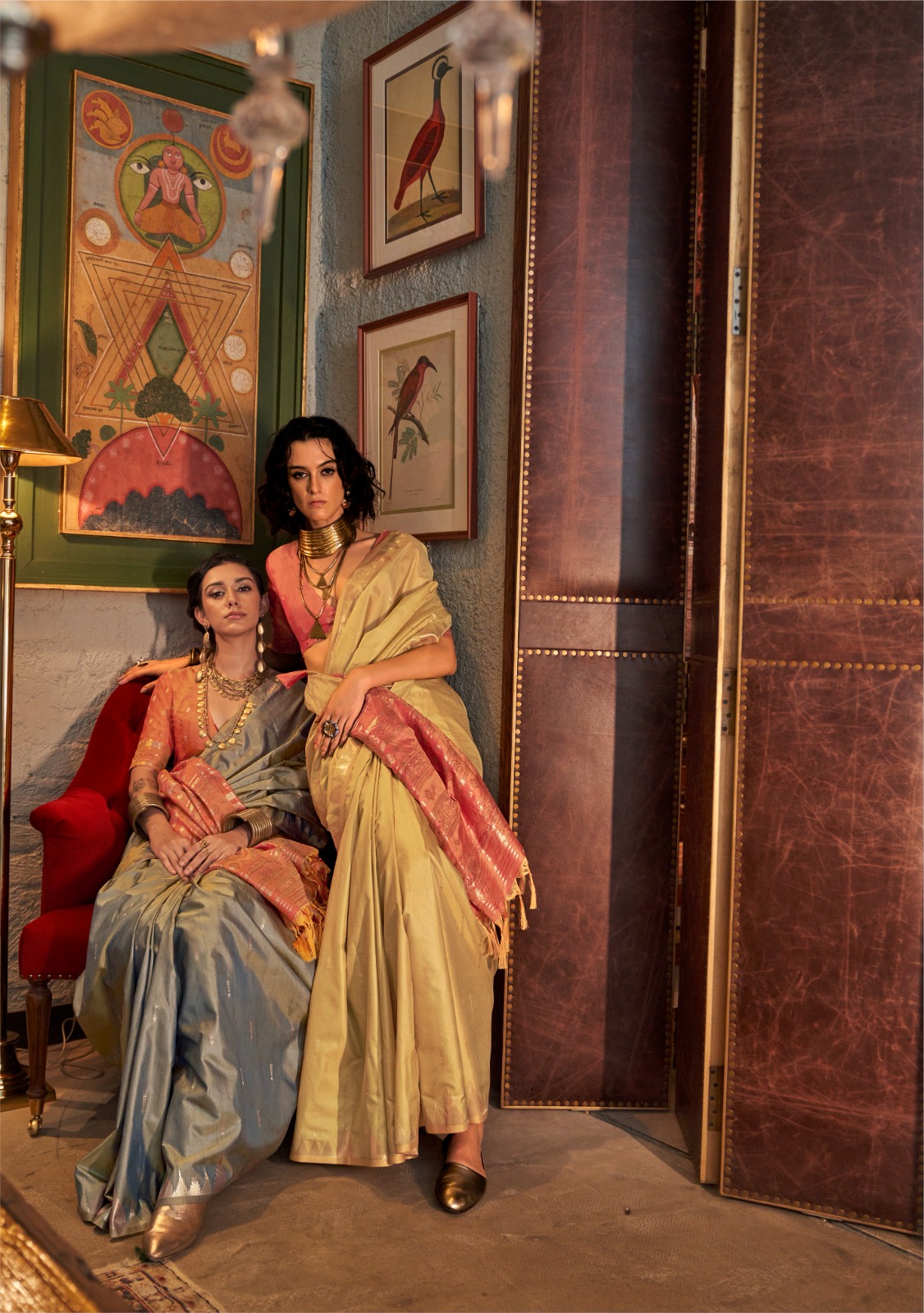 Gray Pure Handloom Tussar Silk Zari Weaved Body Temple Border Saree