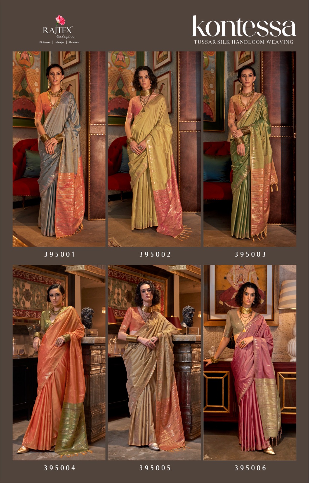 Orange Pure Handloom Tussar Silk Zari Weaved Border Saree