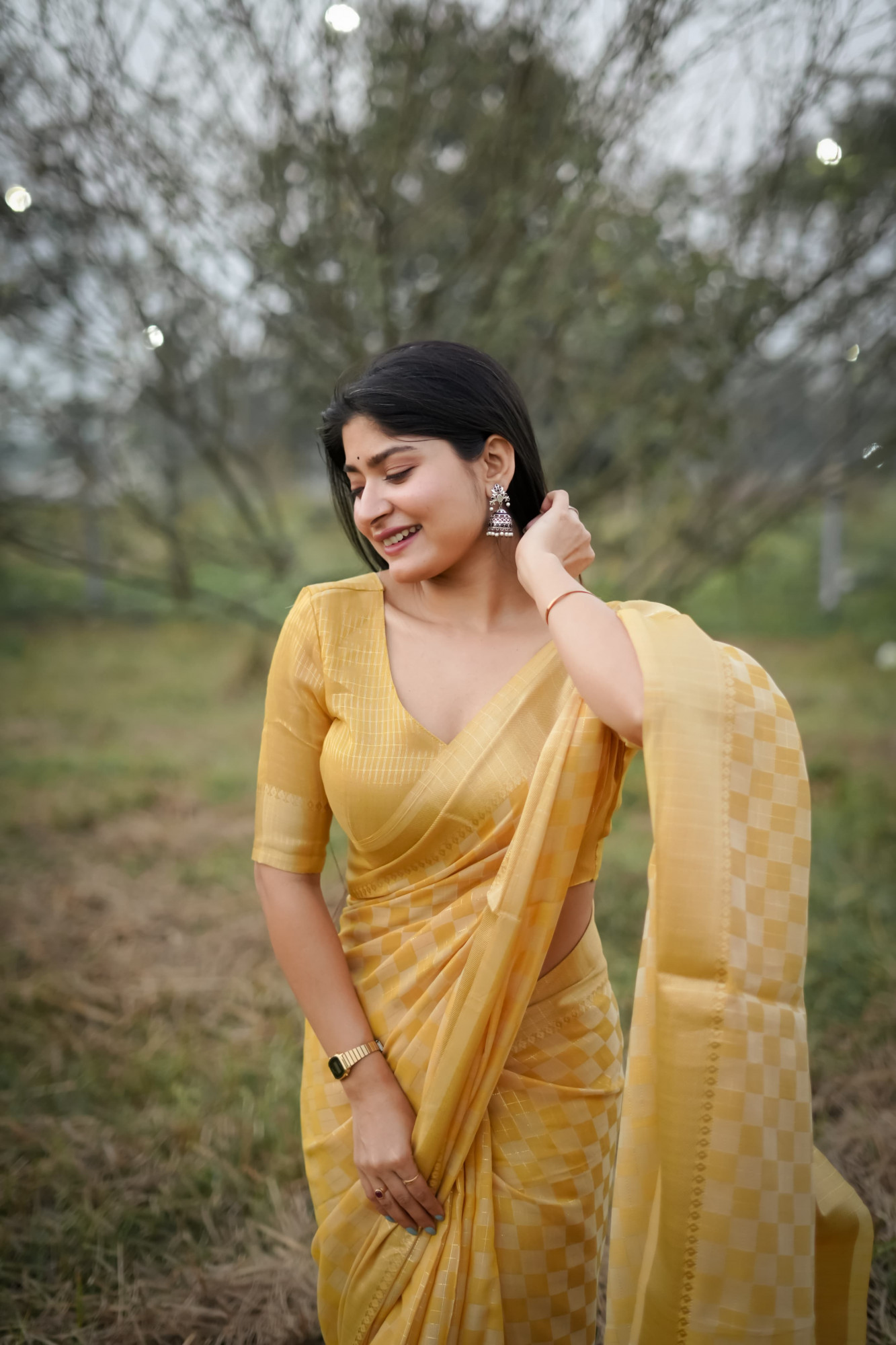 Yellow Soft Kalyani Silk All Over Weaved Zari Check With Rich Pallu Border Saree