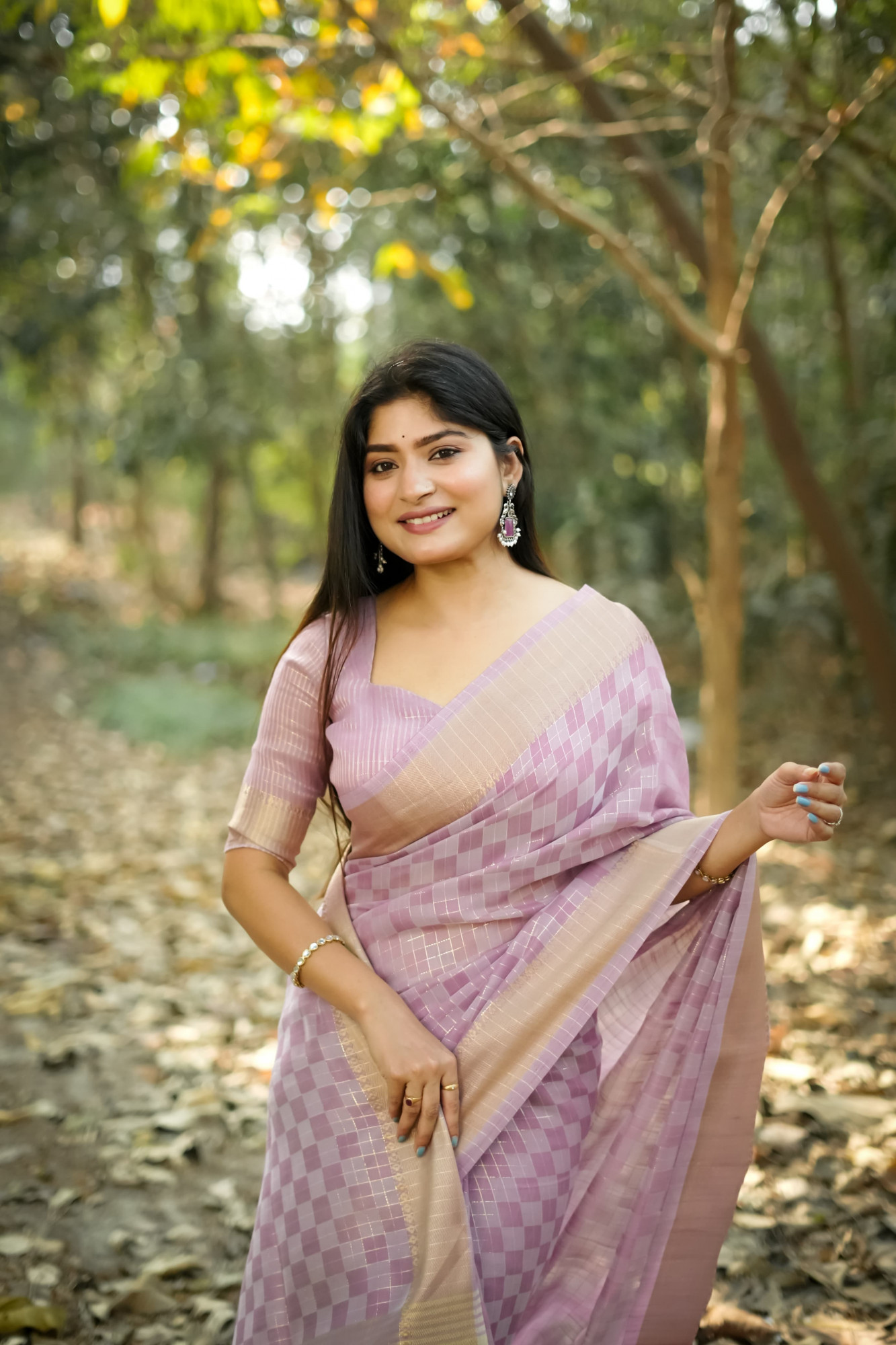 Lavender Soft Kalyani Silk Zari Weaved Check Rich Pallu Border Saree