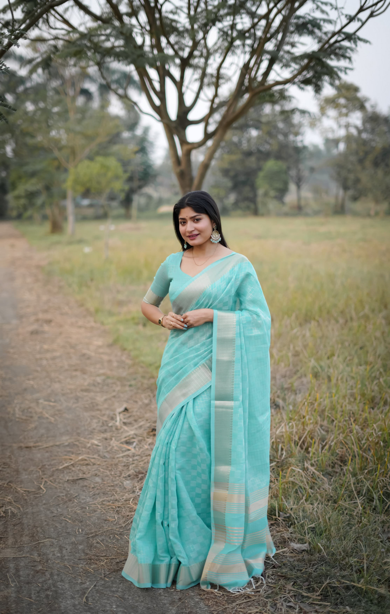 SKy Blue Soft Kalyani Silk All Over Weaved Zari Check With Rich Pallu Border Saree