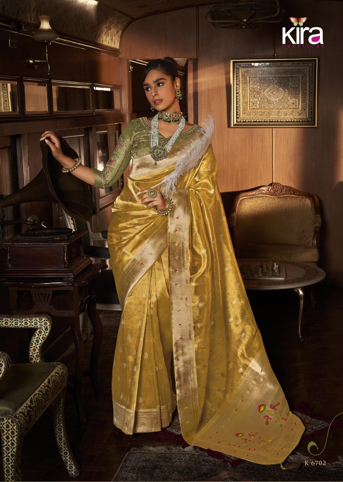 Gold Pure Luxury Tissue Paithani Silk Rich Zari Weaved Body Gorgeous Pallu Border Saree