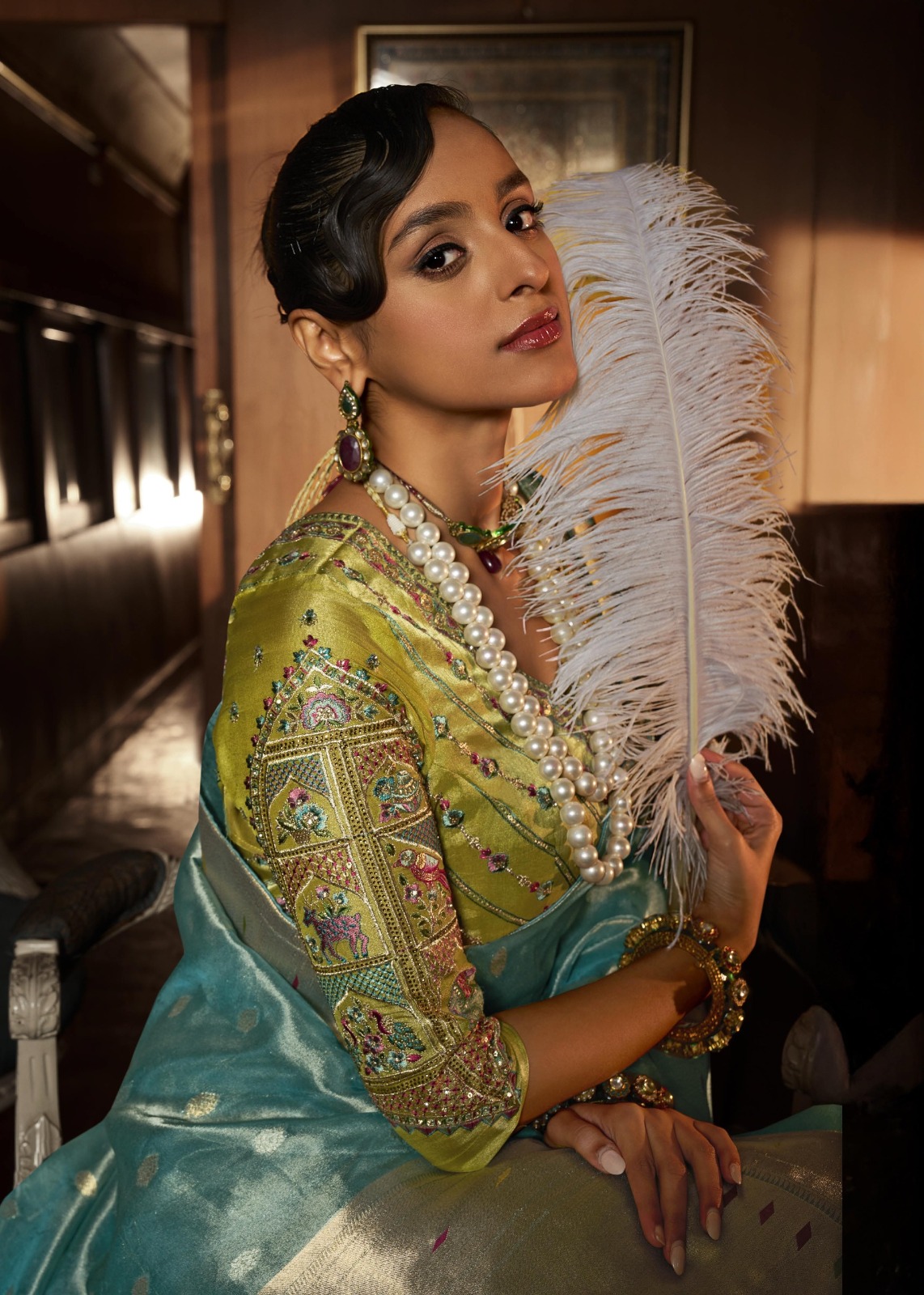 C-Green Pure Luxury Tissue Paithani Silk Rich Zari Weaved Body Gorgeous Pallu Border Saree