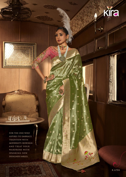 Image of Green Pure Luxury Tissue Paithani Silk Rich Zari Weaved Body Gorgeous Pallu Border Saree