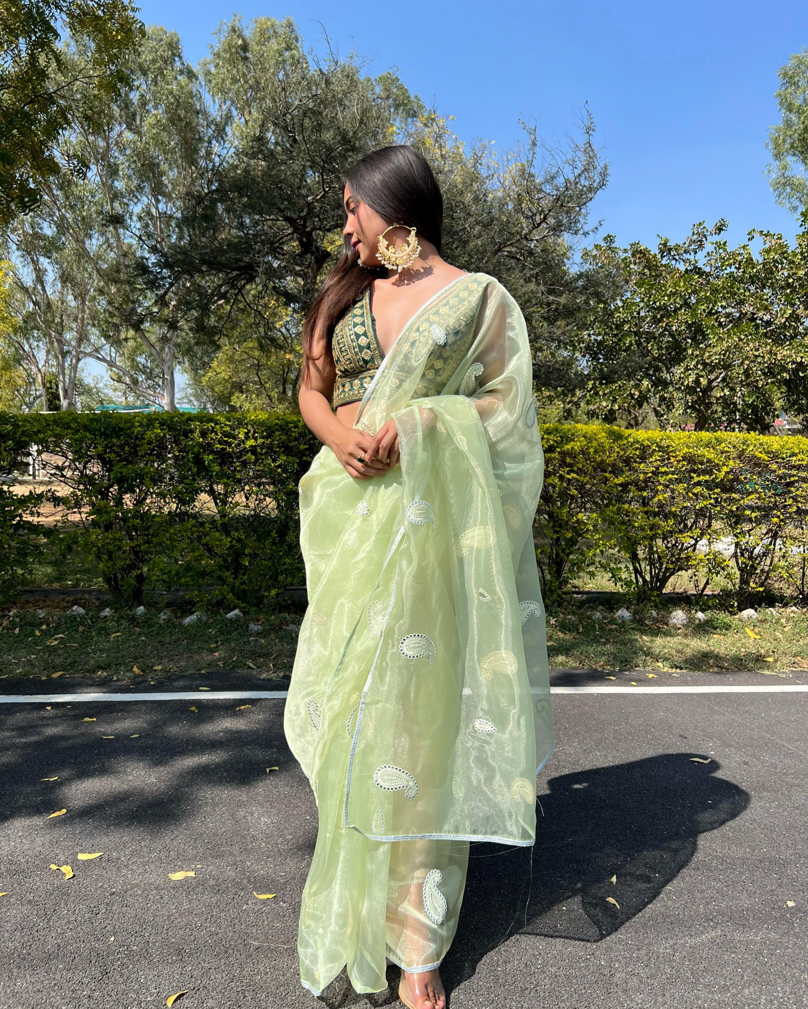 Pistachio Organza Silk All Over Resham Gota Thread Work Saree