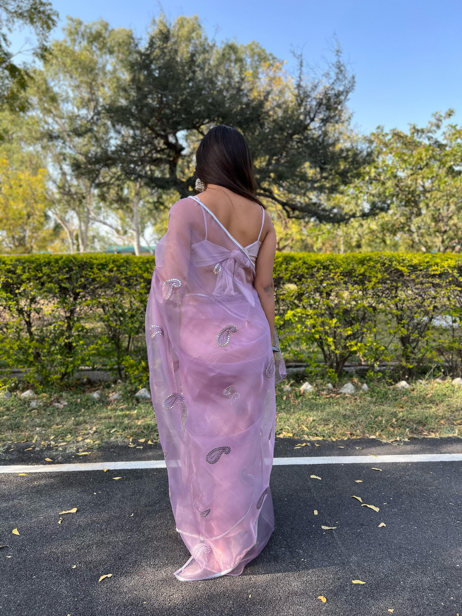 Lavender Organza Silk All Over Resham Gota Thread Work Saree