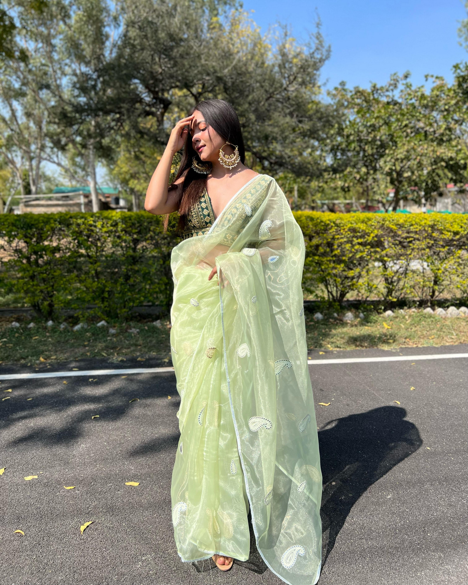 Pistachio Organza Silk All Over Resham Gota Thread Work Saree