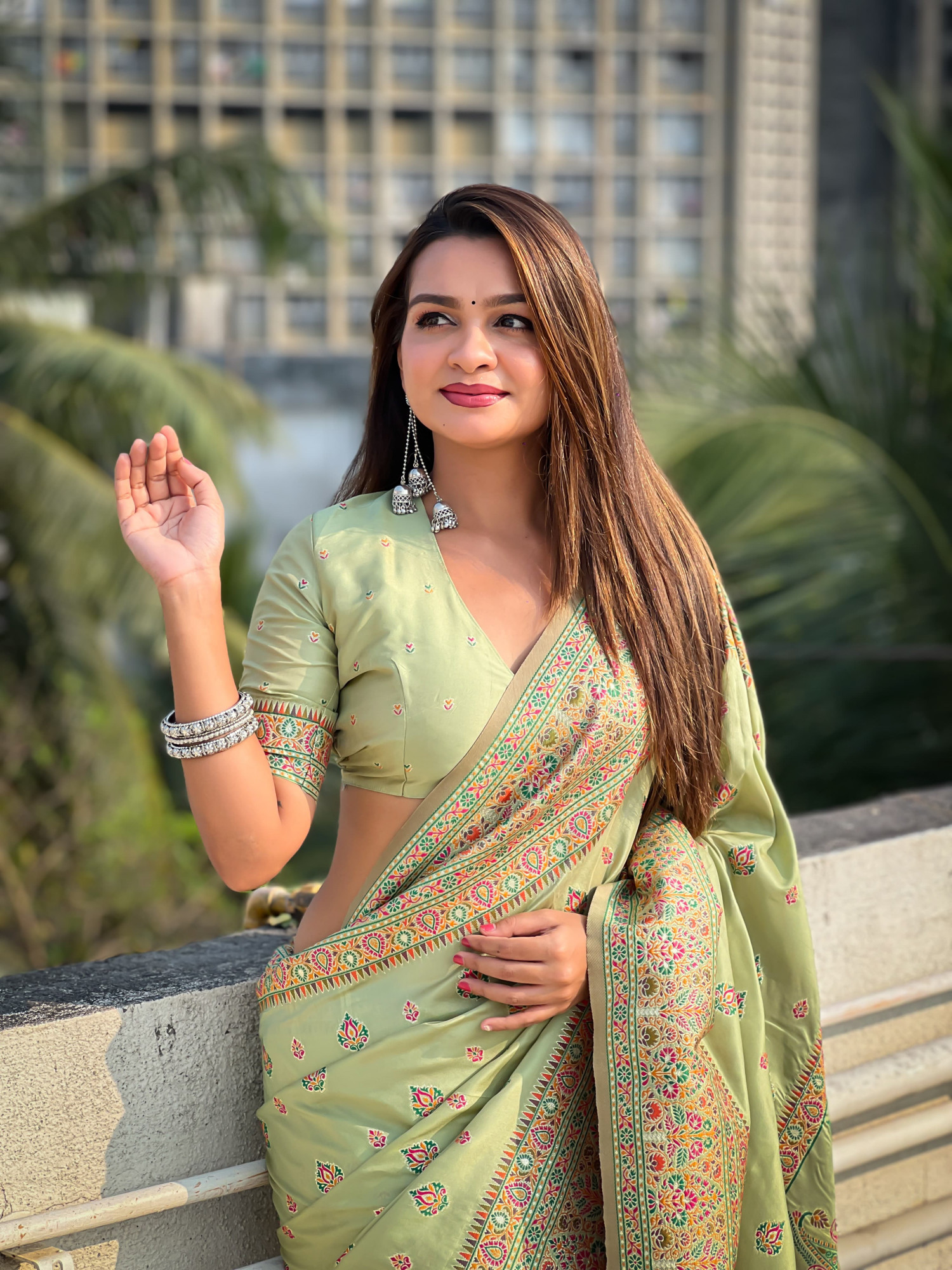 Pistachio Pure Pashmina Silk Rich Zari Meenakari Weaved Body Pallu Border Saree