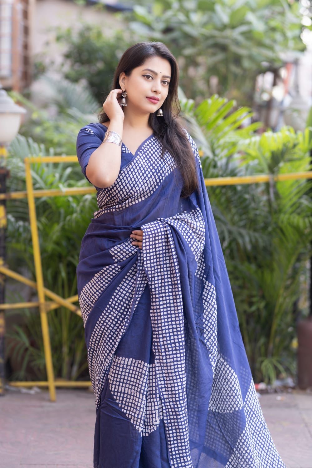 Ink Blue Pure Chanderi Cotton Batik Printed Saree