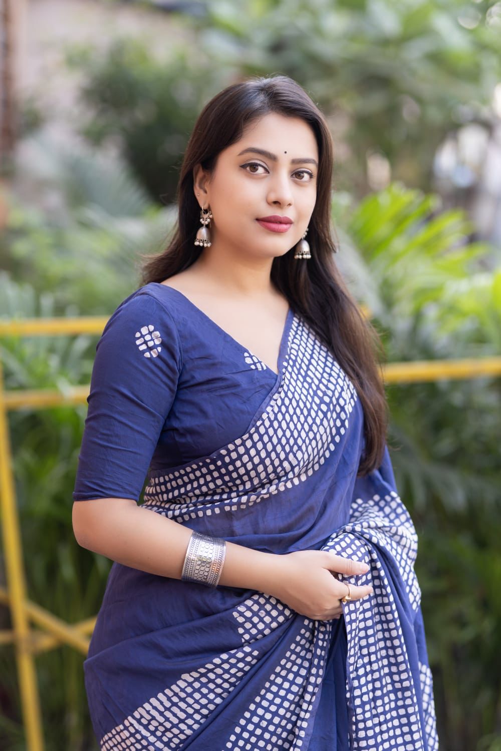 Ink Blue Pure Chanderi Cotton Batik Printed Saree