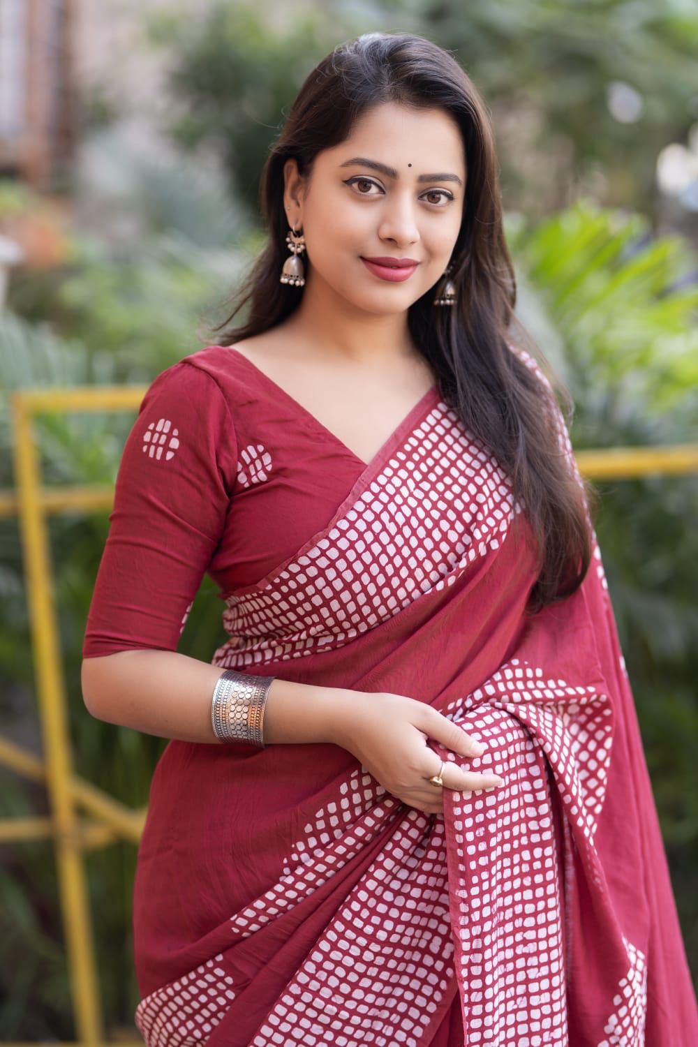 Maroon Pure Chanderi Cotton Batik Printed Saree