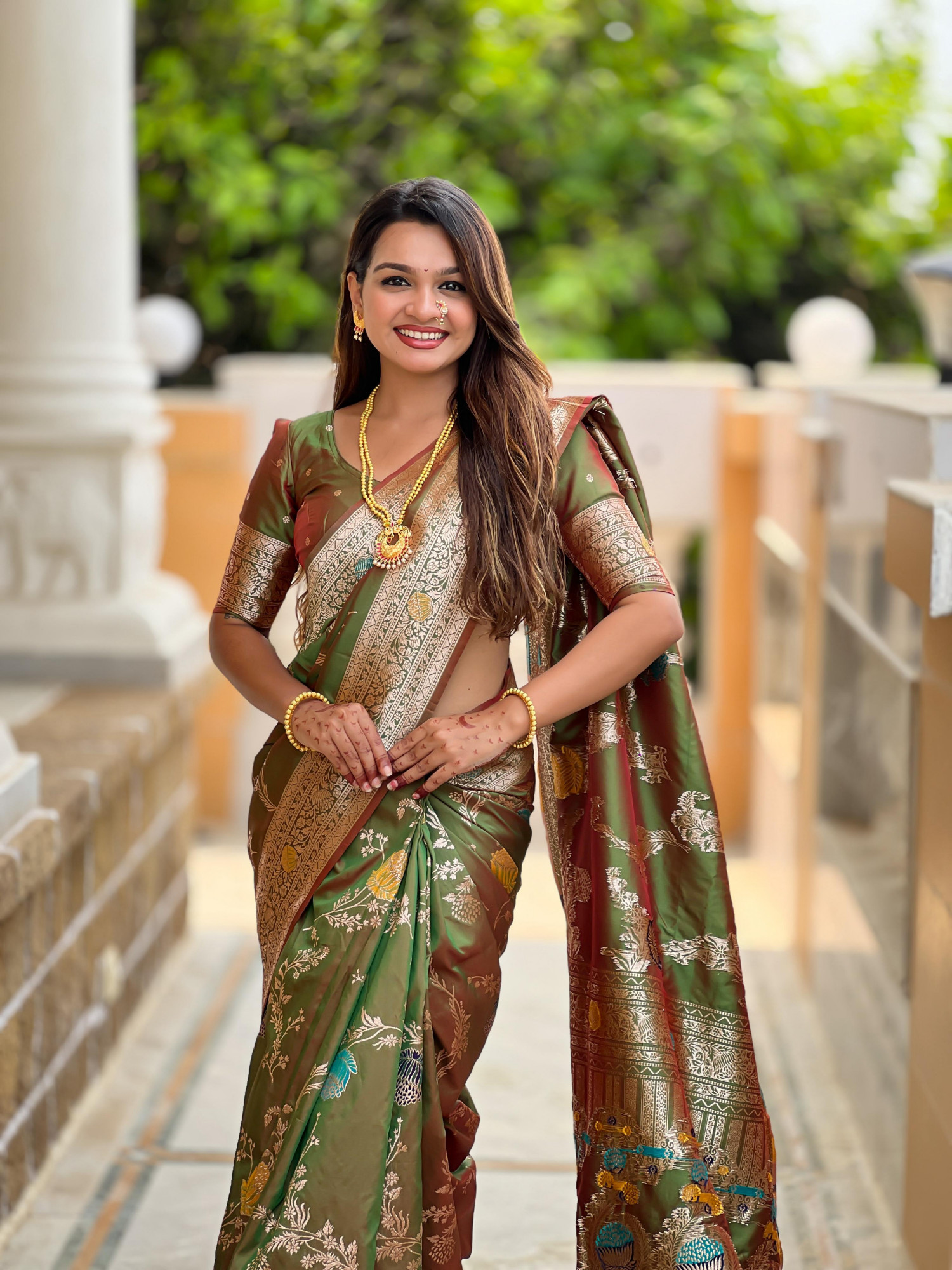 Olive Green Soft Banarasi Silk All Over Rich Zari Meenakari Weaved Body Pallu Border Saree