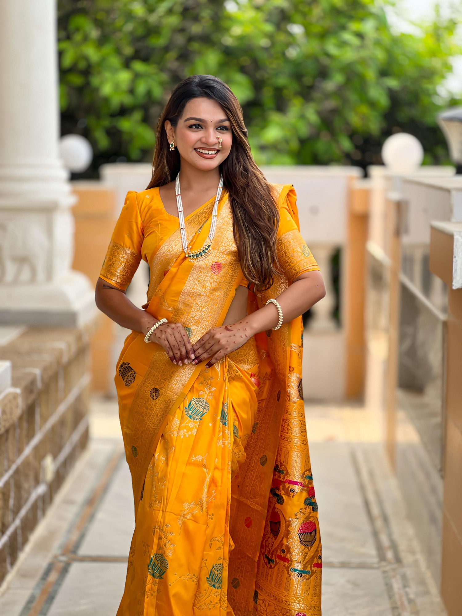 Gold Soft Banarasi Silk All Over Rich Zari Meenakari Weaved Body Pallu Border Saree