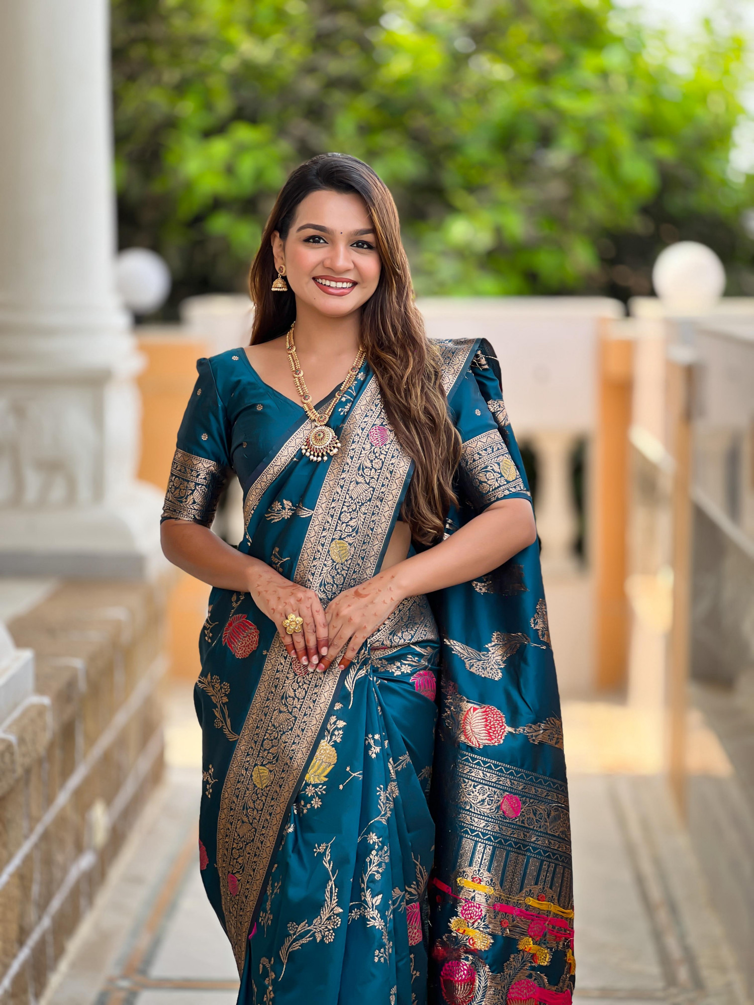 Dark Teal Soft Banarasi Silk All Over Rich Zari Meenakari Weaved Body Pallu Border Saree