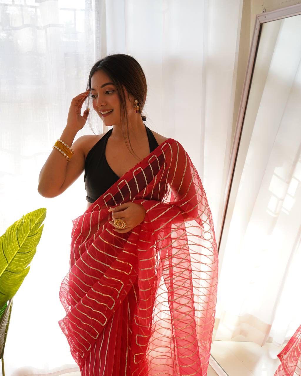 Magenta Soft Organza Silk All Over Silver Gota Work Saree