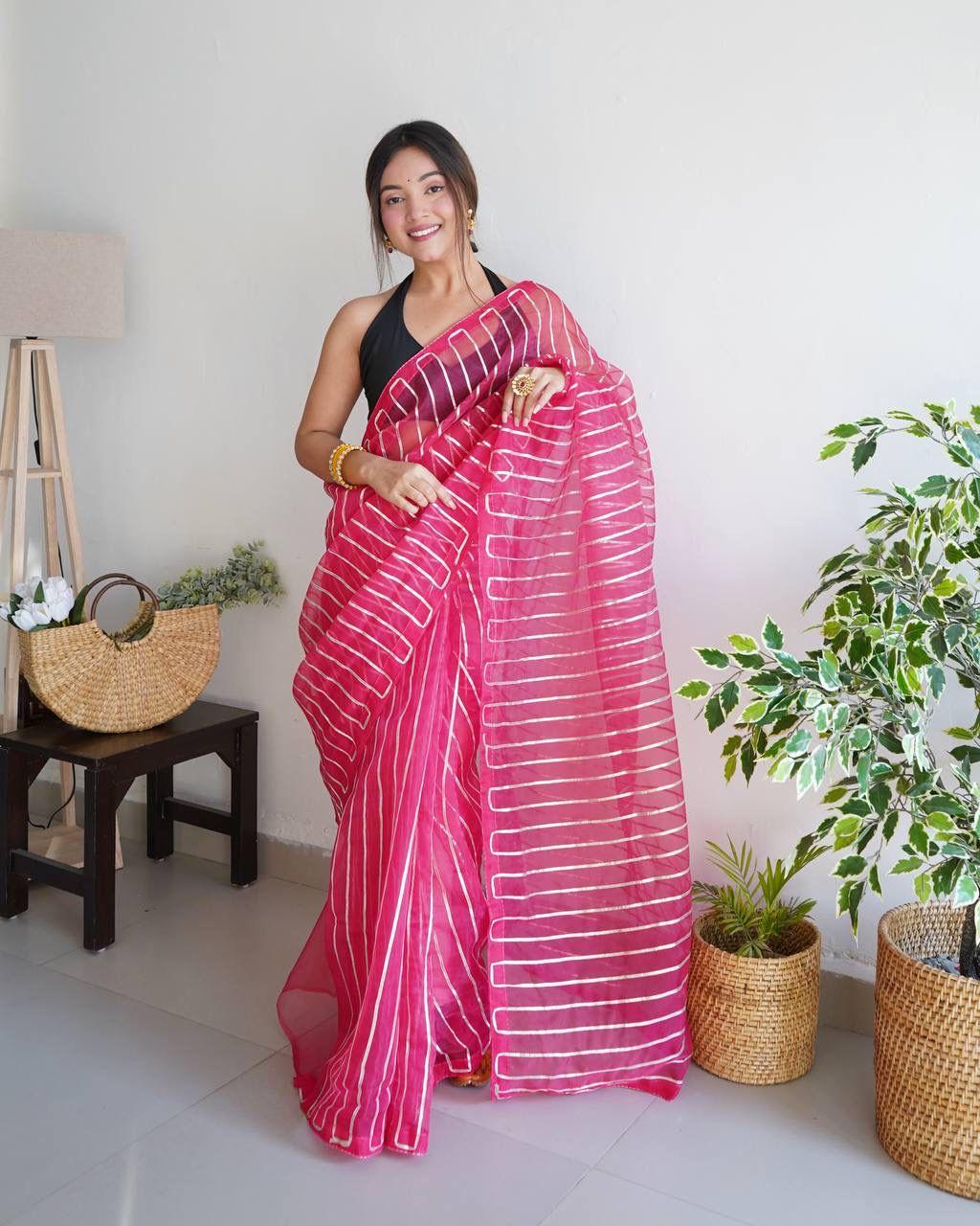 Magenta Soft Organza Silk All Over Silver Gota Work Saree