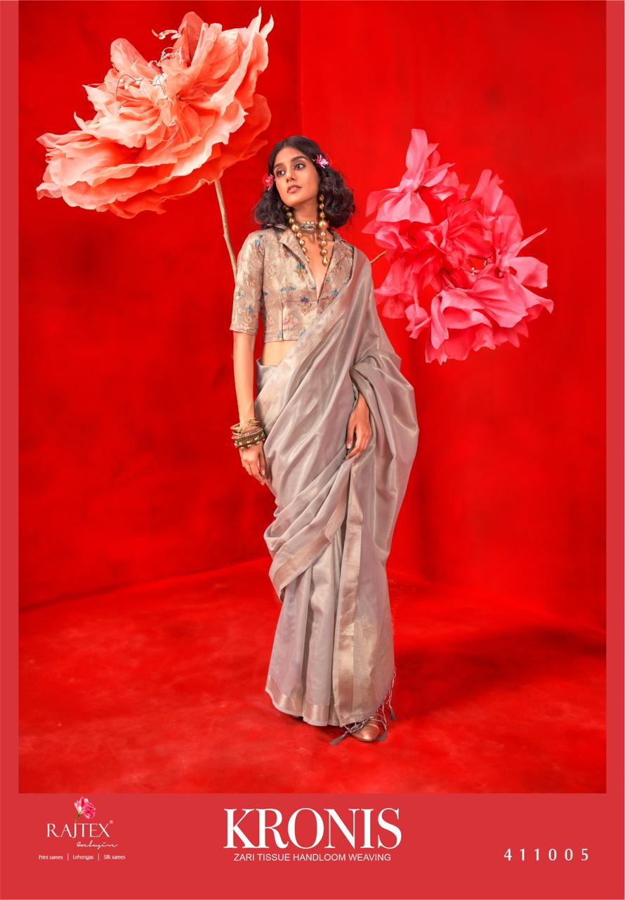 Gray Pure Handloom Tissue Silk Zari Weaved Saree With Blouse Piece