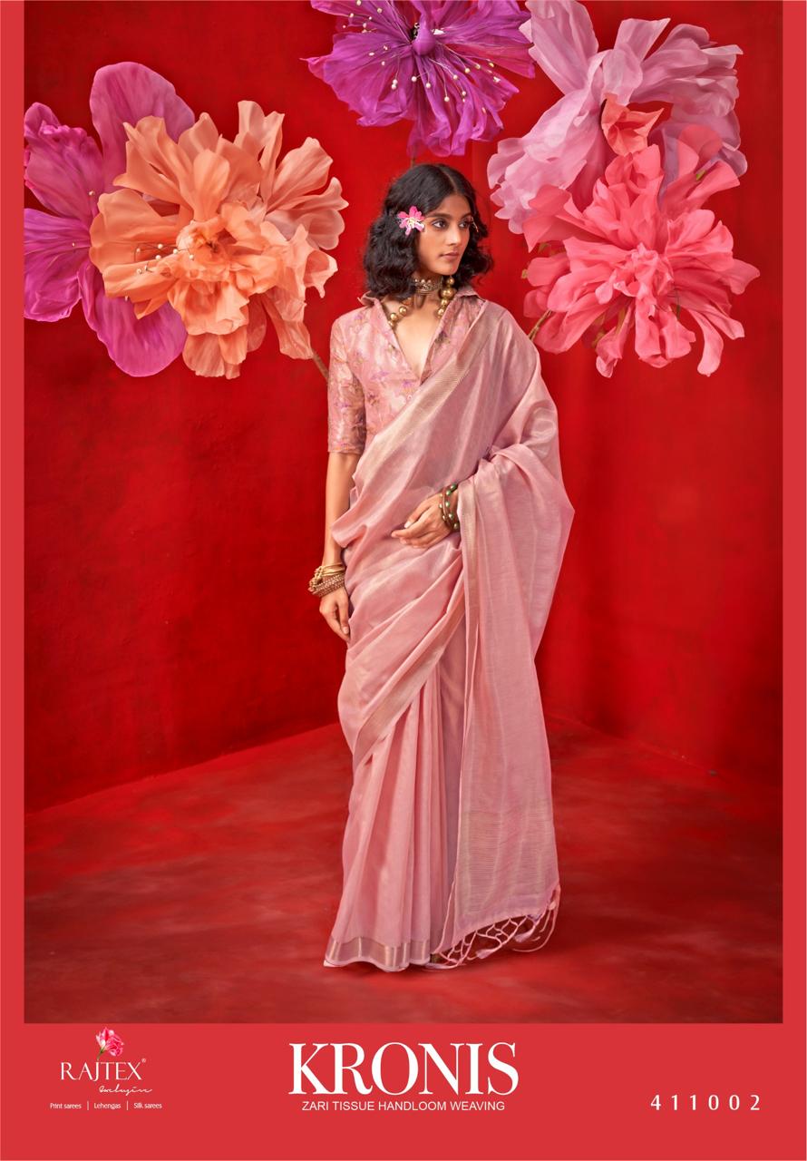 Pink Pure Handloom Tissue Silk Zari Weaved Saree With Blouse Piece