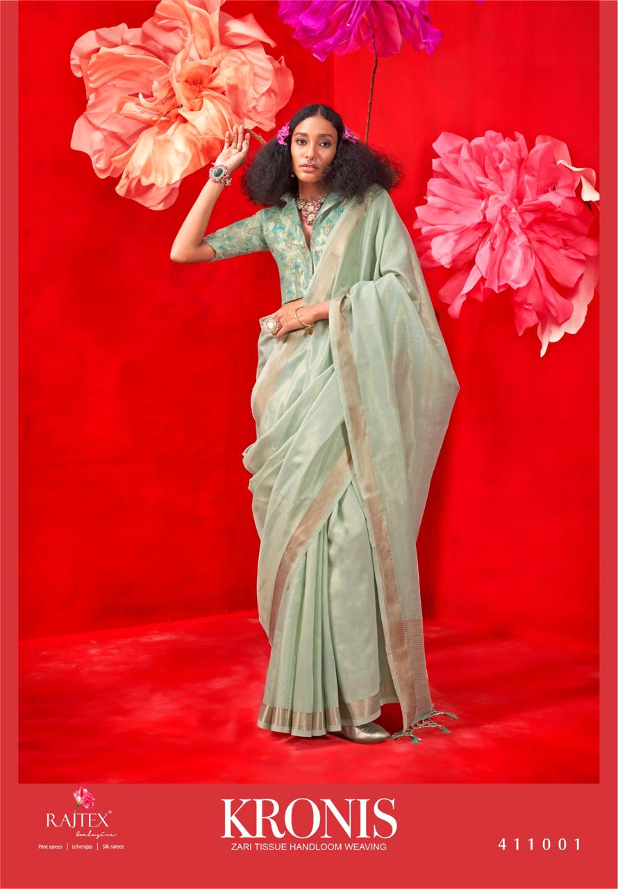 C-Green Pure Handloom Tissue Silk Zari Weaved Saree With Blouse Piece