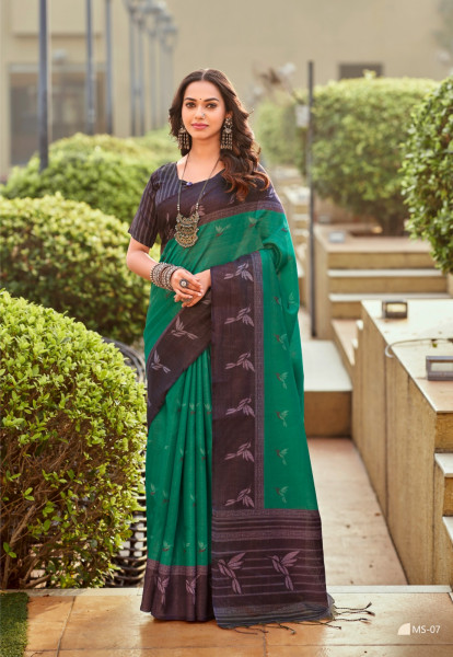 Image of Jade Green Handloom Tissue Silk Resham Weaved Pallu Border Saree