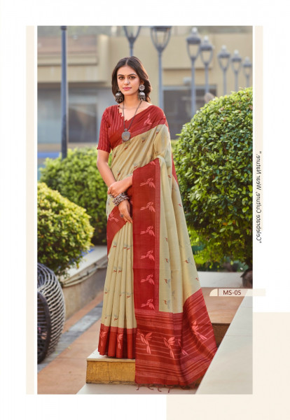 Image of Beige Handloom Tissue Silk Resham Weaved Pallu Border Saree