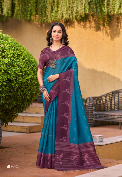 Image of Teal Handloom Tissue Silk Resham Weaved Pallu Border Saree