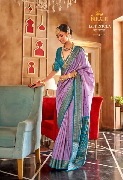 Image of Lavender Mercerised Silk Classic Patola Sambalpuri Rich Pallu Saree