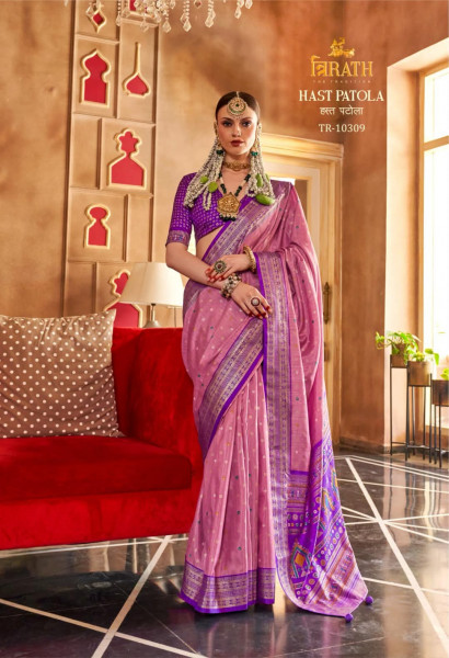 Image of Pink Mercerised Silk Classic Patola Sambalpuri Rich Pallu Saree