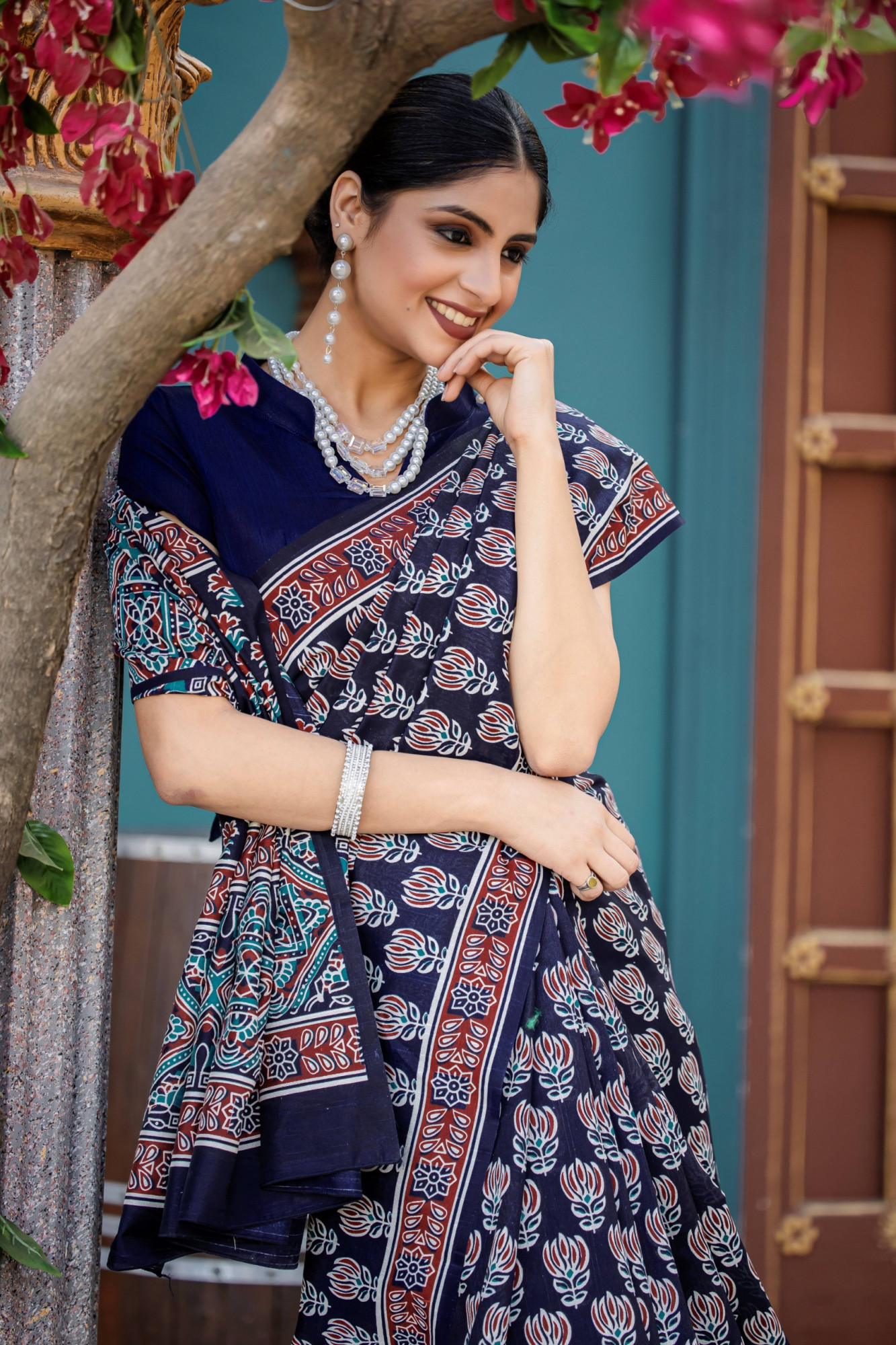 Blue Bhagalpuri Cotton Digital Printed Saree