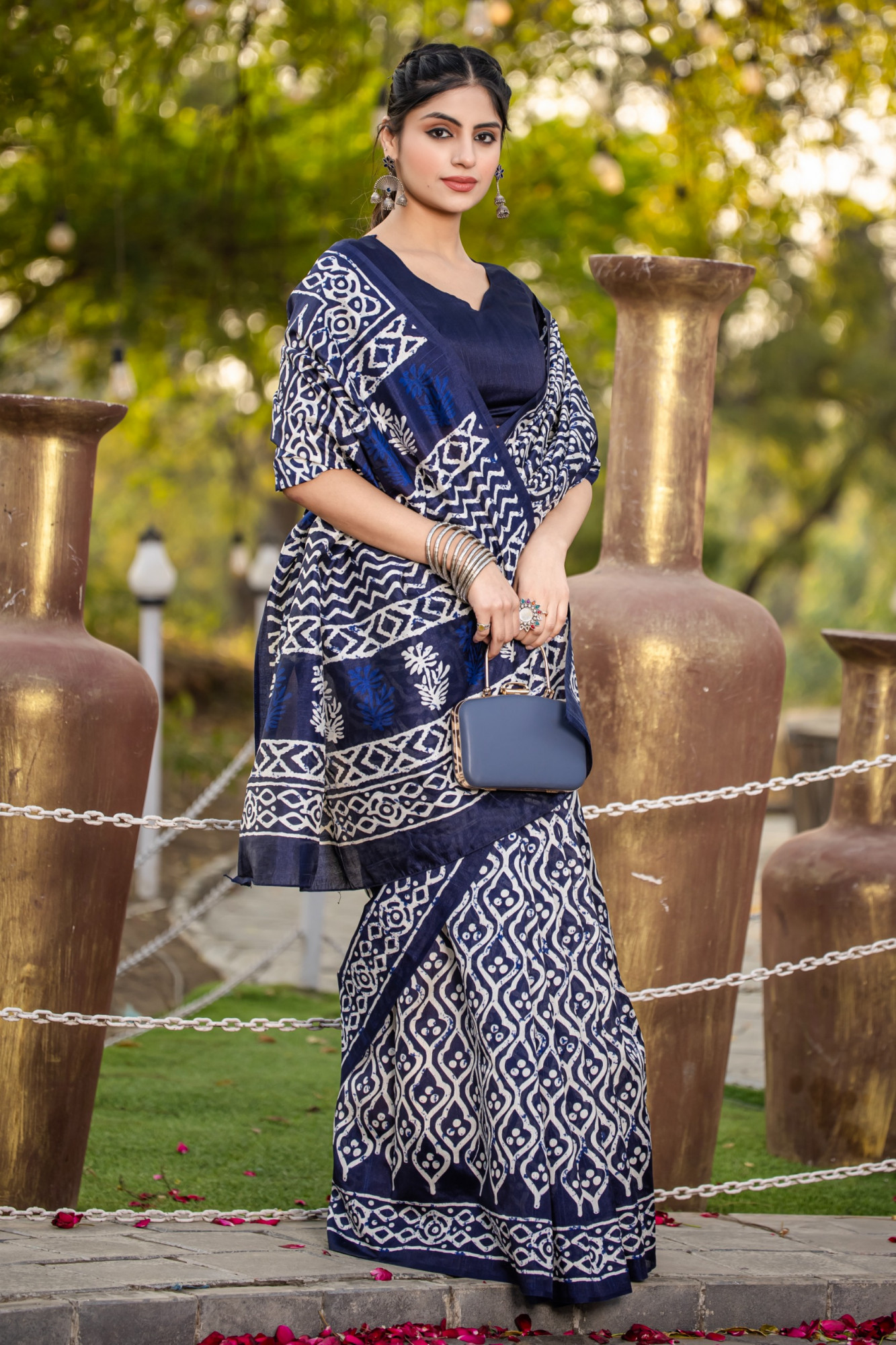 Dark Blue Bhagalpuri Cotton Digital Printed Saree