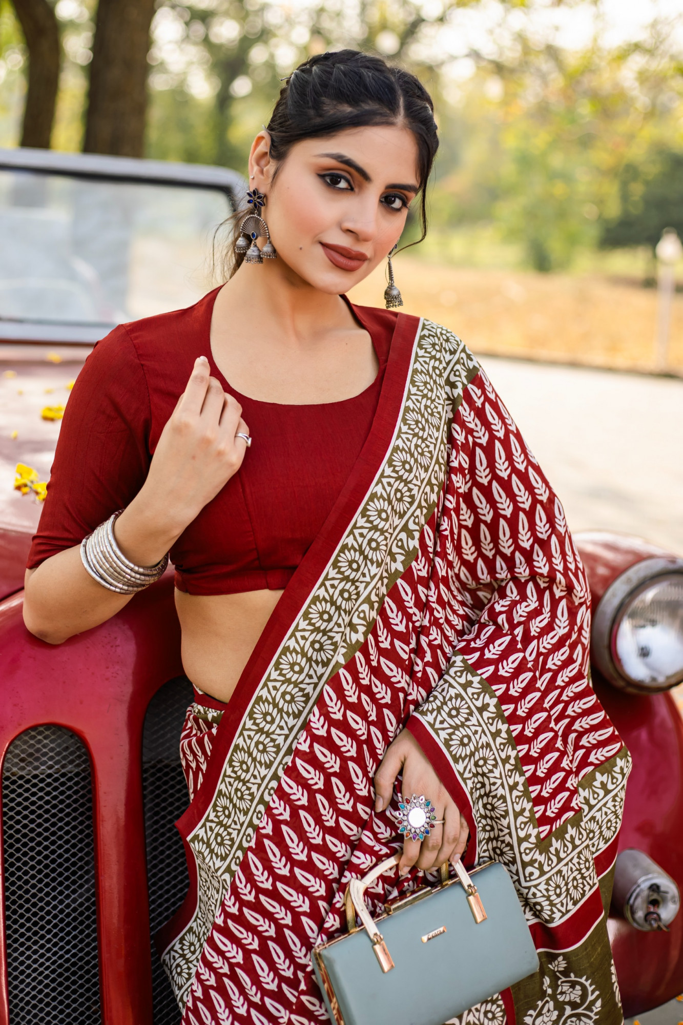 Maroon Bhagalpuri Cotton Digital Printed Saree