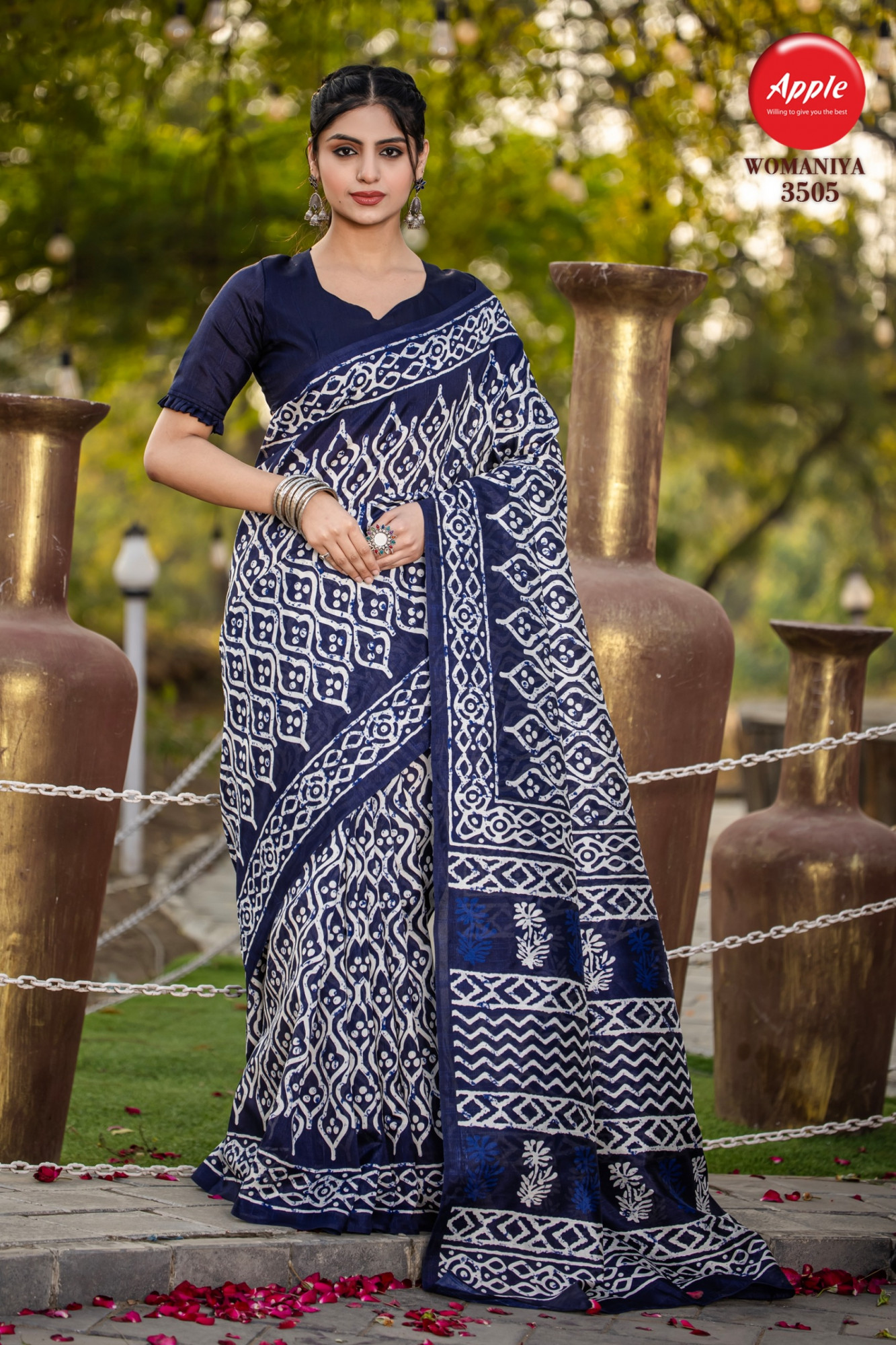 Dark Blue Bhagalpuri Cotton Digital Printed Saree