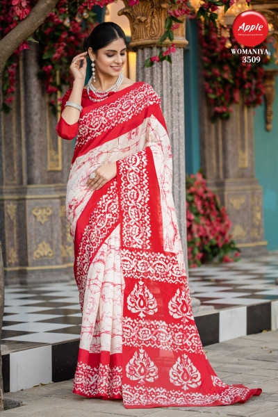 Image of Off-White Bhagalpuri Cotton Digital Printed Saree