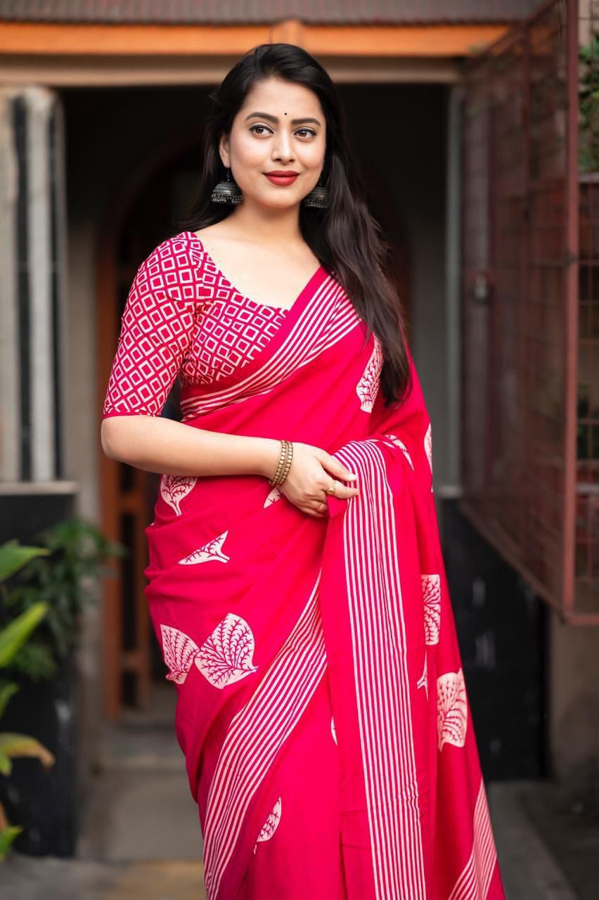 Raani Soft Cotton Batik Printed Summer Wear Saree