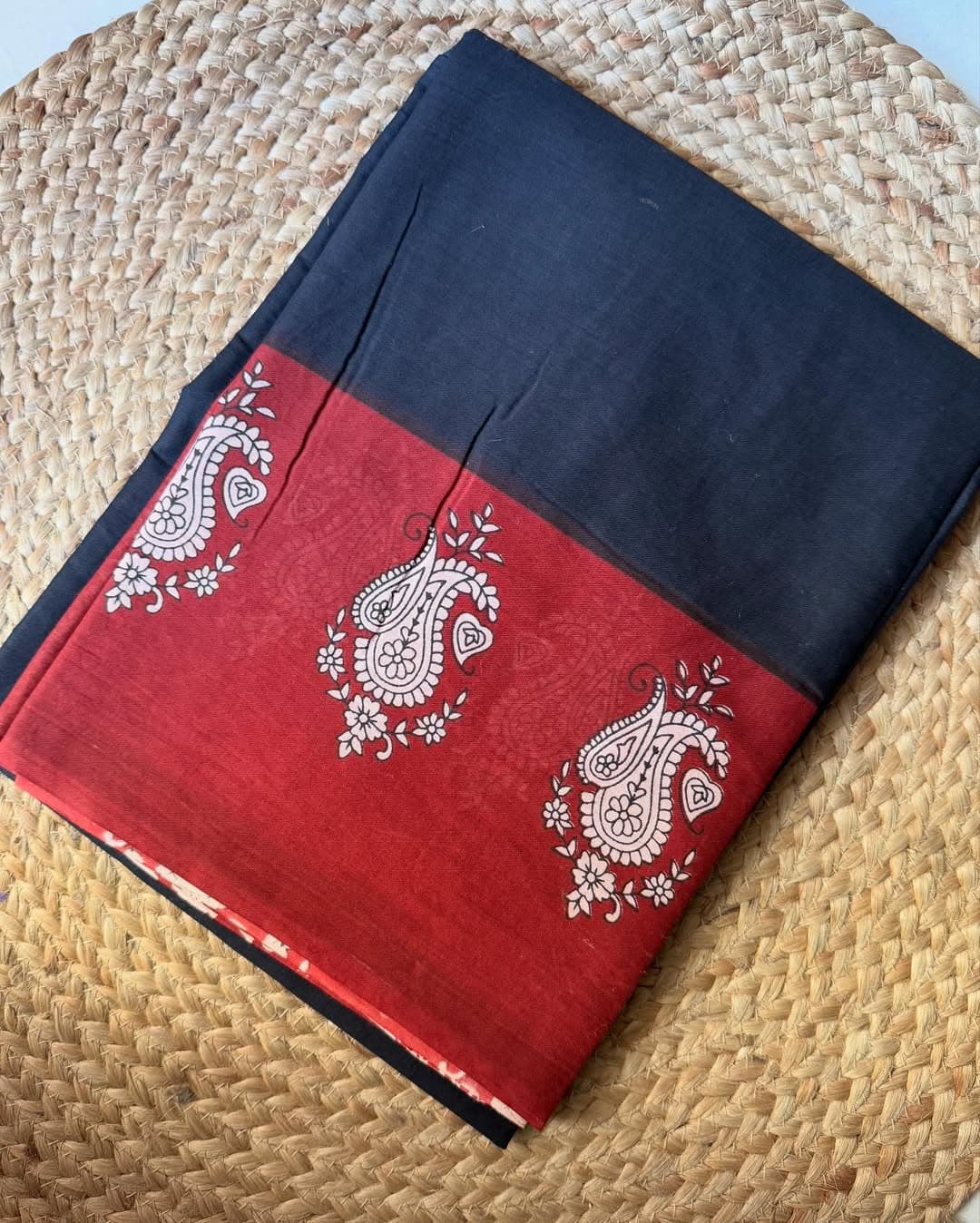 Black Red Pure Chanderi Cotton Digital Printed Saree