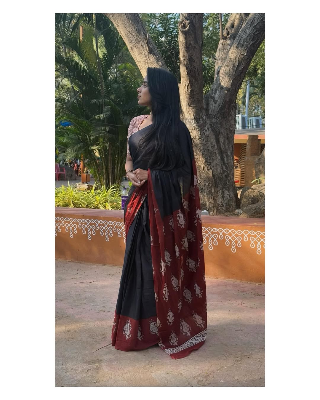 Black Red Pure Chanderi Cotton Digital Printed Saree