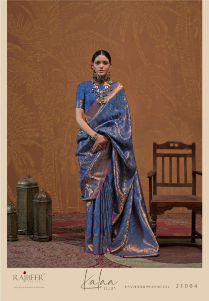 Image of Blue Pure Banarasi Silk Rich All Over Zari Weaved Saree With Tassels On Pallu