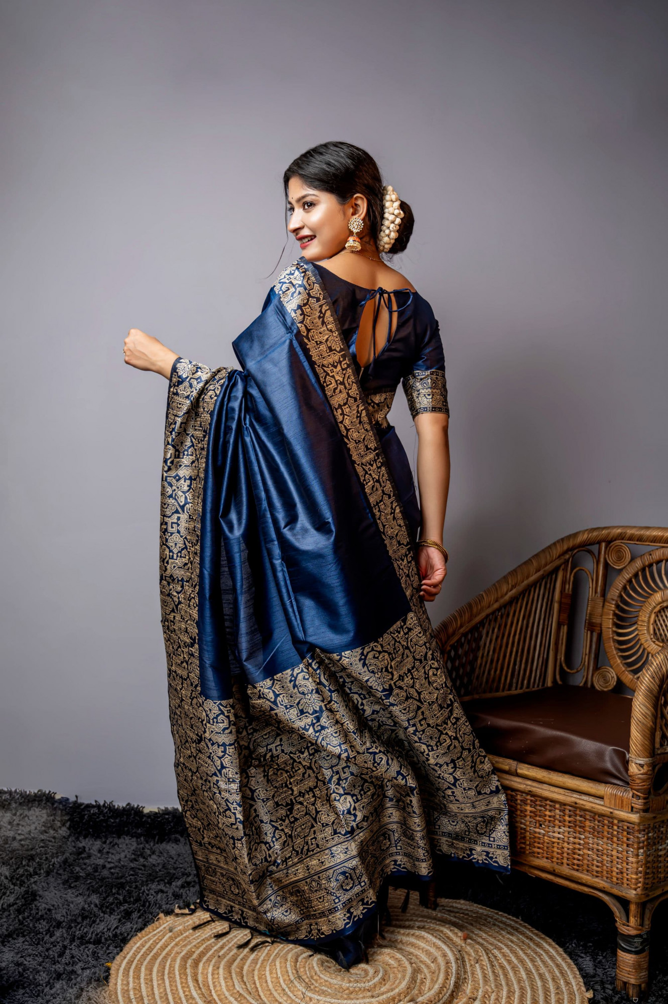 Blue Handloom Silk Kalamkari Weaved Rich Pallu Border Saree