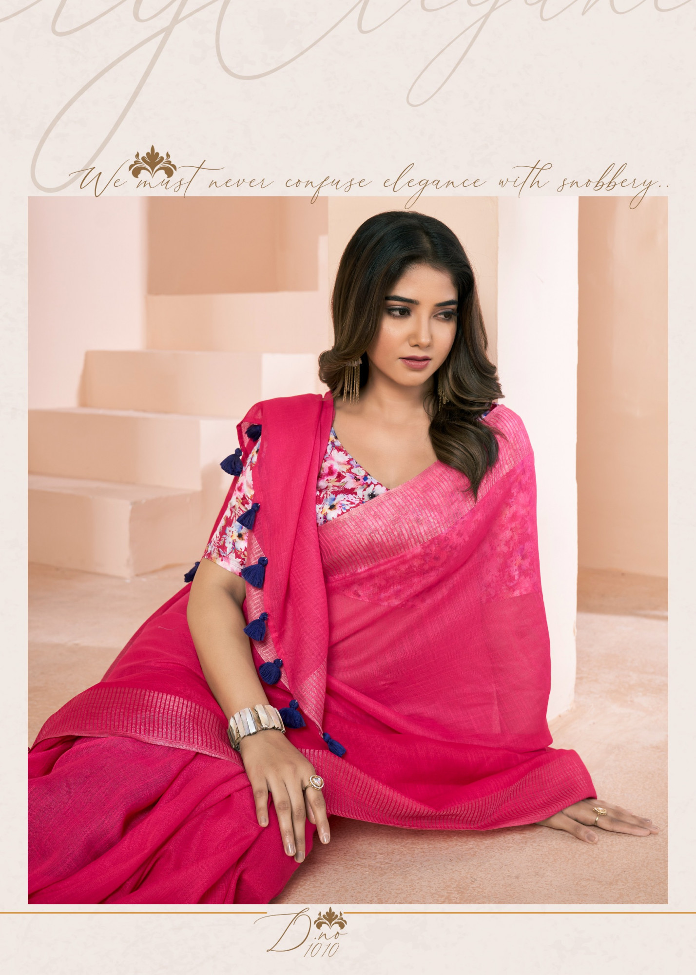 Raani Pure Linen Shaded Printed Saree With Blouse Piece