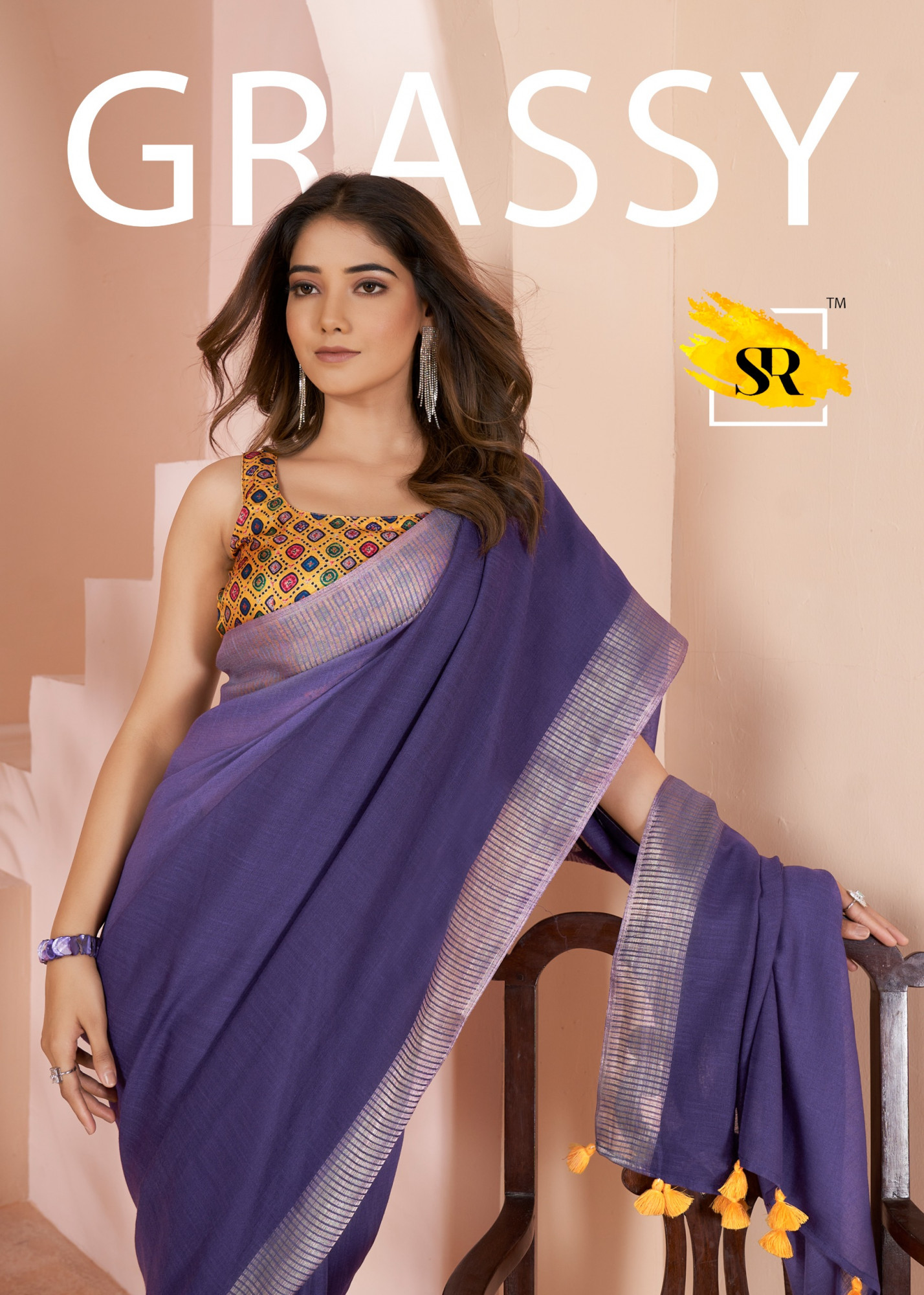 Indigo Pure Linen Shaded Printed Saree With Blouse Piece