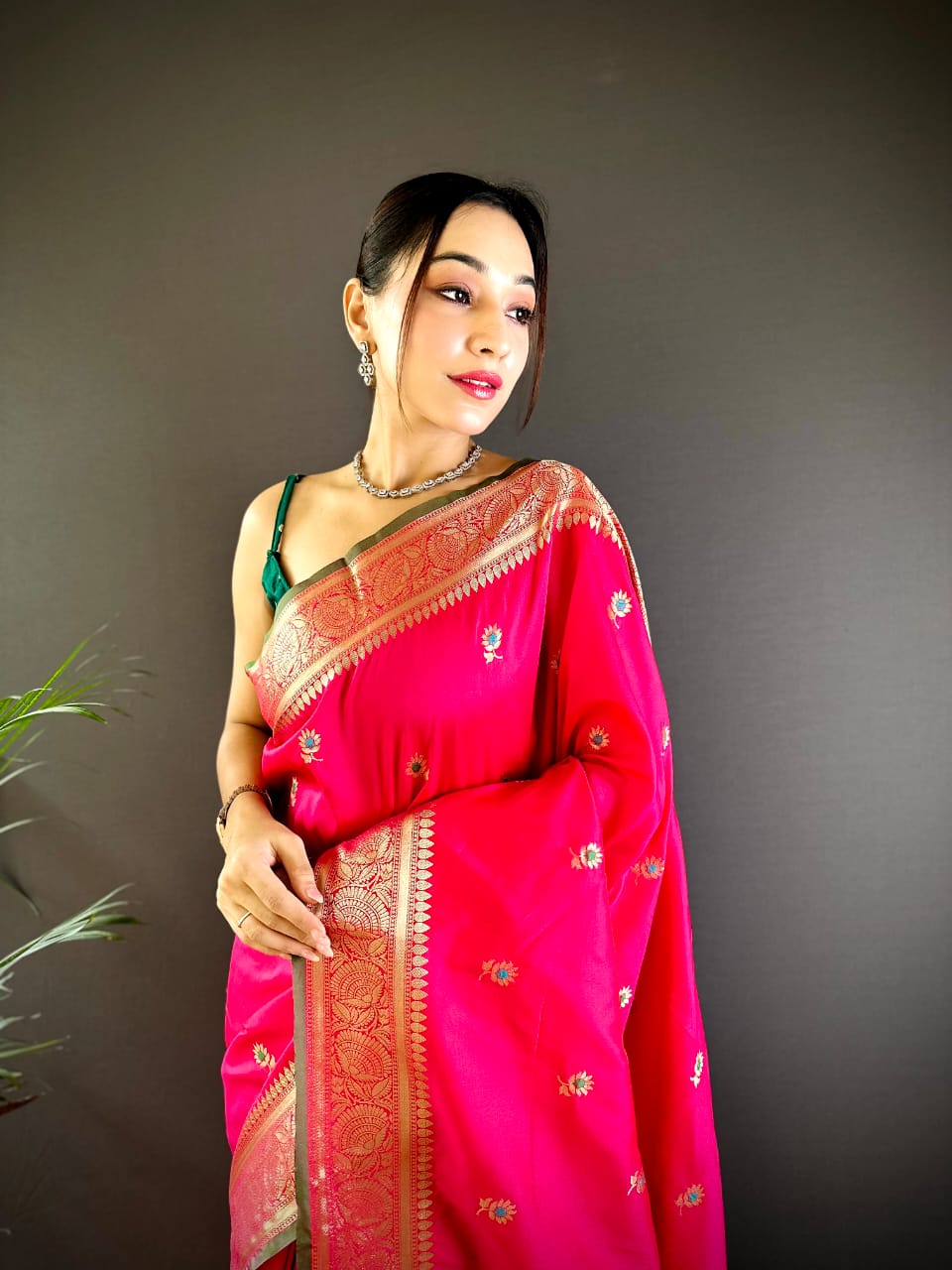 Raani Banarasi Silk Zari Weaved Boota All Over Rich Meenakri Pallu Border Saree