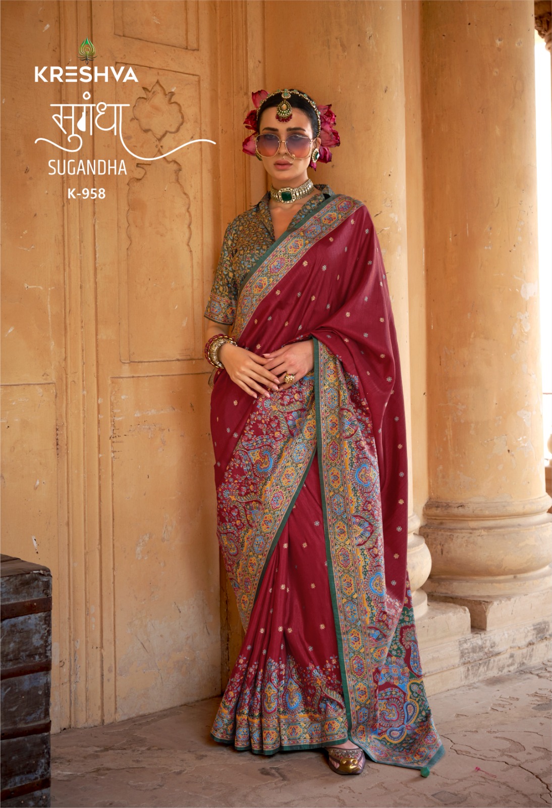 Maroon P V Silk High Gloss Luxury Printed Saree