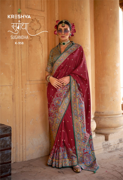 Image of Maroon P V Silk High Gloss Luxury Printed Saree