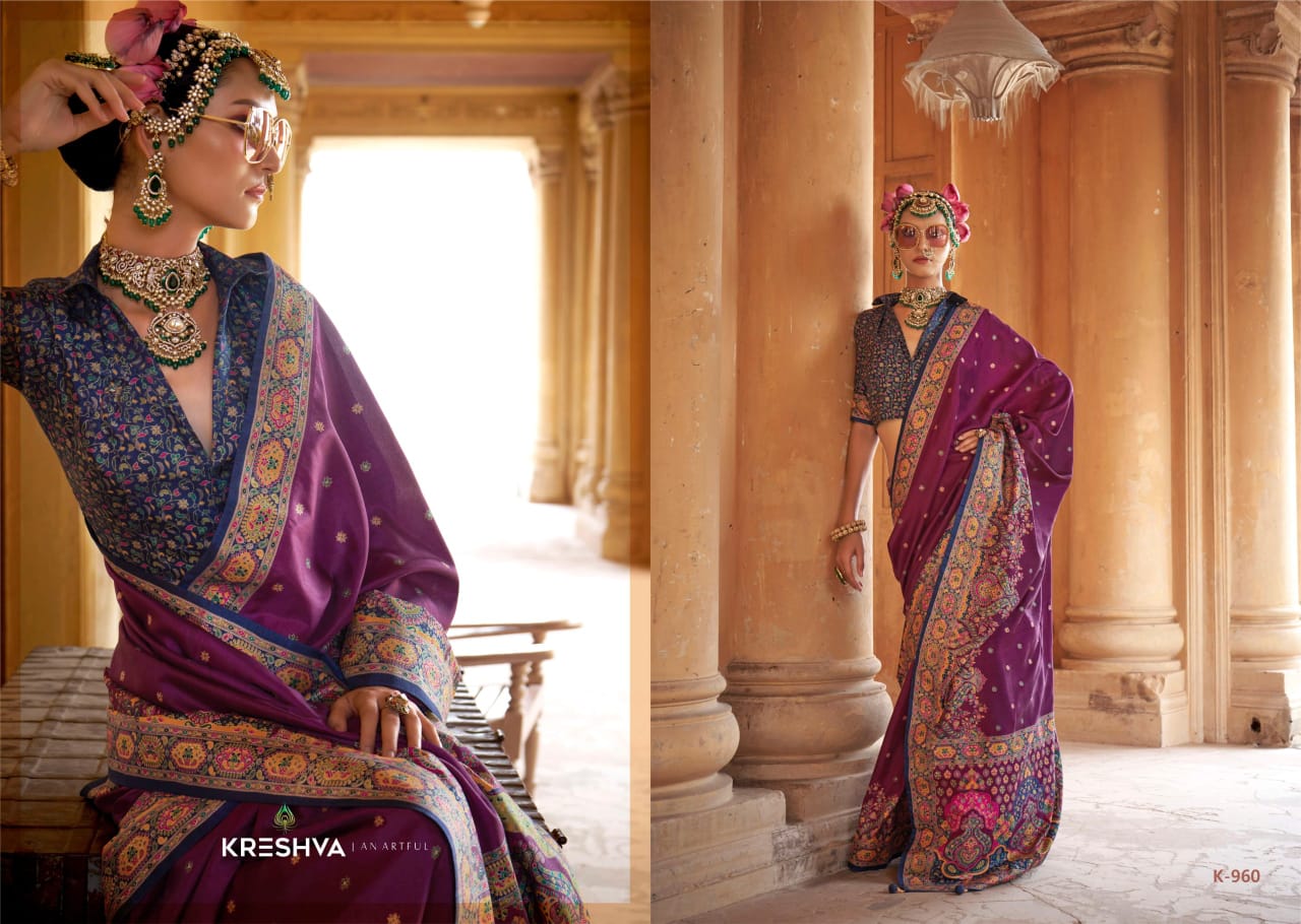 Dark Purple P V Silk High Gloss Luxury Printed Saree